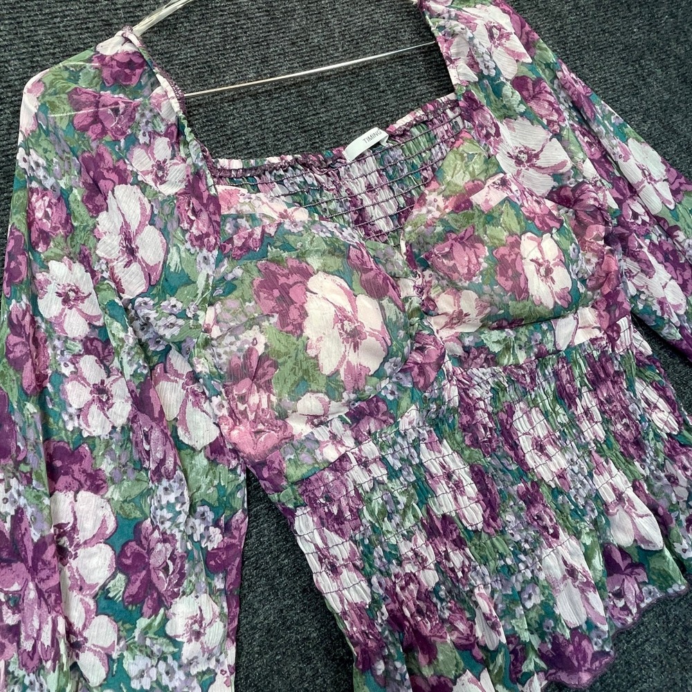Timing Floral Smocked Top Women L Purple Cottagecore Fairycore Boho Whimsigoth